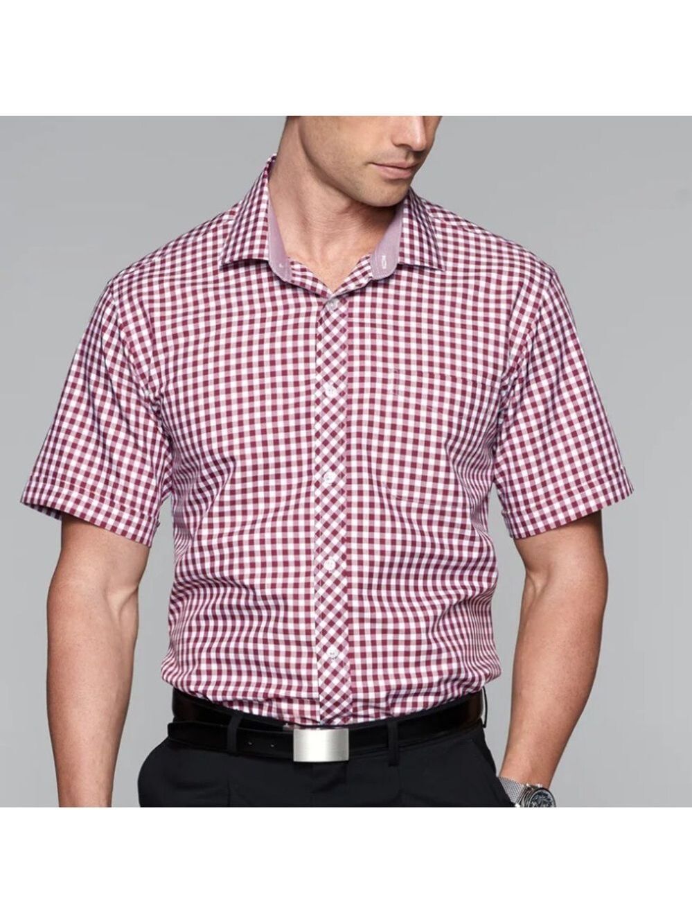 ROBERT GRAHAM checkered shirt button up short sleeves pink black white sz medium